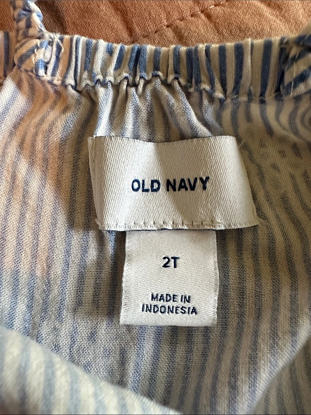 Old Navy Light Blue and White Striped Ruffle-Trim Dress